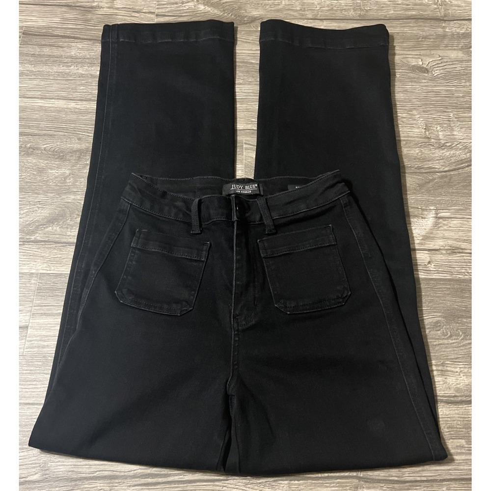Judy Blue High Waisted Patch Pocket Straight Leg Black Jeans SZ 5/27 (27x33) - Picture 2 of 10